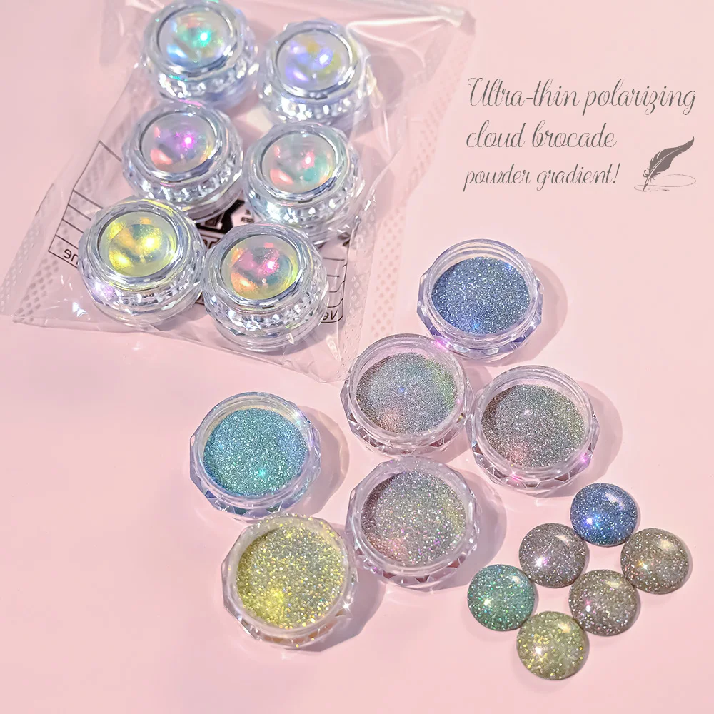 6Jars/Set Aurora Reflective Nail Giltter Sequins Sparkly Flash Crystal Pigment Chrome Pigments Powder Nails DIY Rubbing On Dust