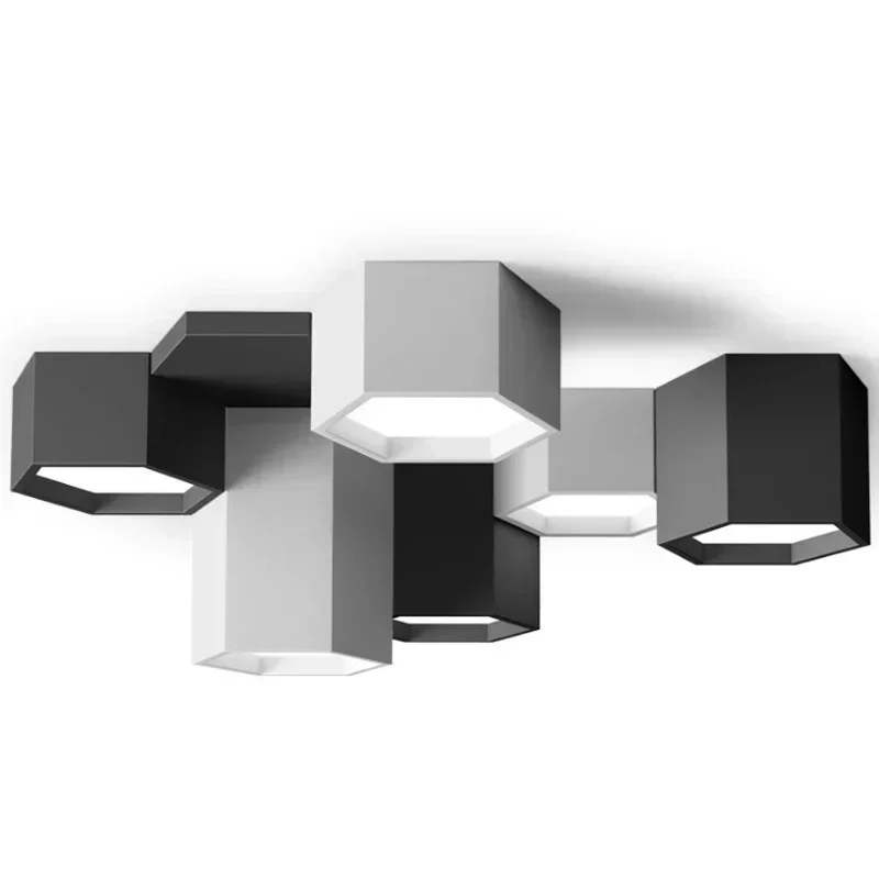 Modern Simple DIY Combination Hexagon Ceiling Lamp Iron LED Living Room Bedroom Dinning  Lighting Acrylic Decoration Fixture