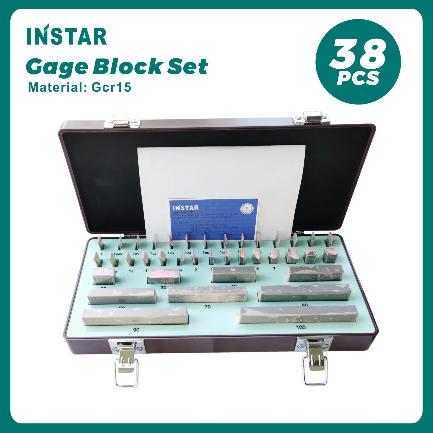 Instar Endurecido Aço Gage Bloco Conjunto Grau Classe Média Precisão 0.00045 mm Gcr15 Qualidade Industrial 1.005103050-100 mm 38pc