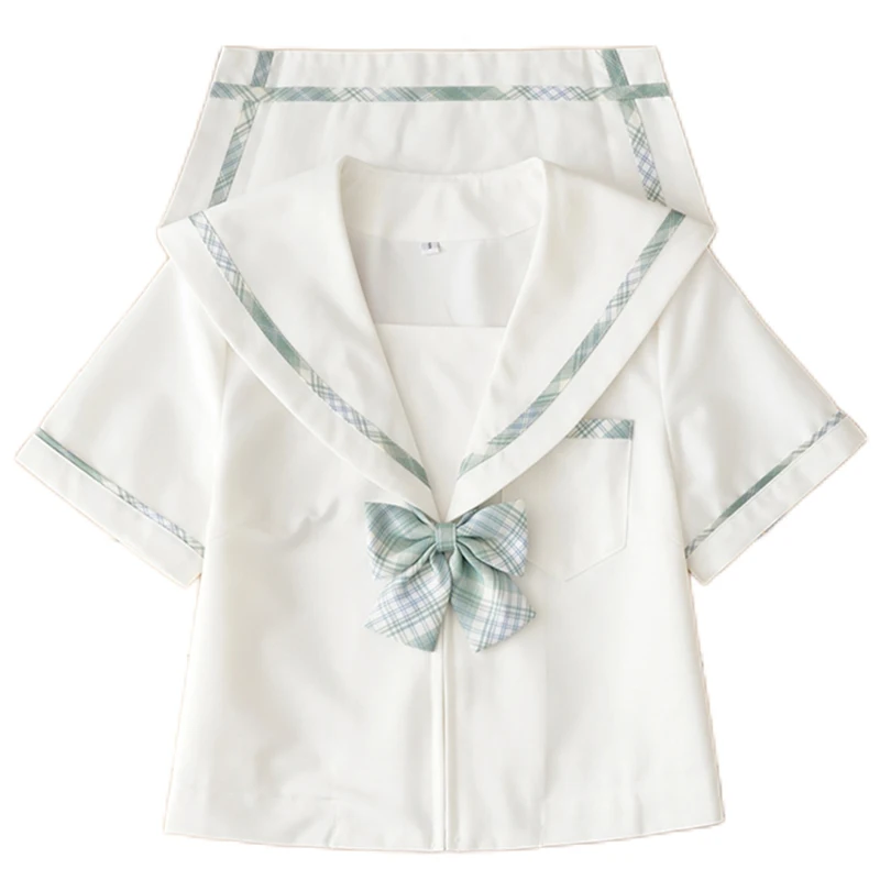 Uniforme scolaire formel JK pour étudiantes japonaises, manches courtes, taille haute, jupes plissées à carreaux verts, robe Anime pour femmes