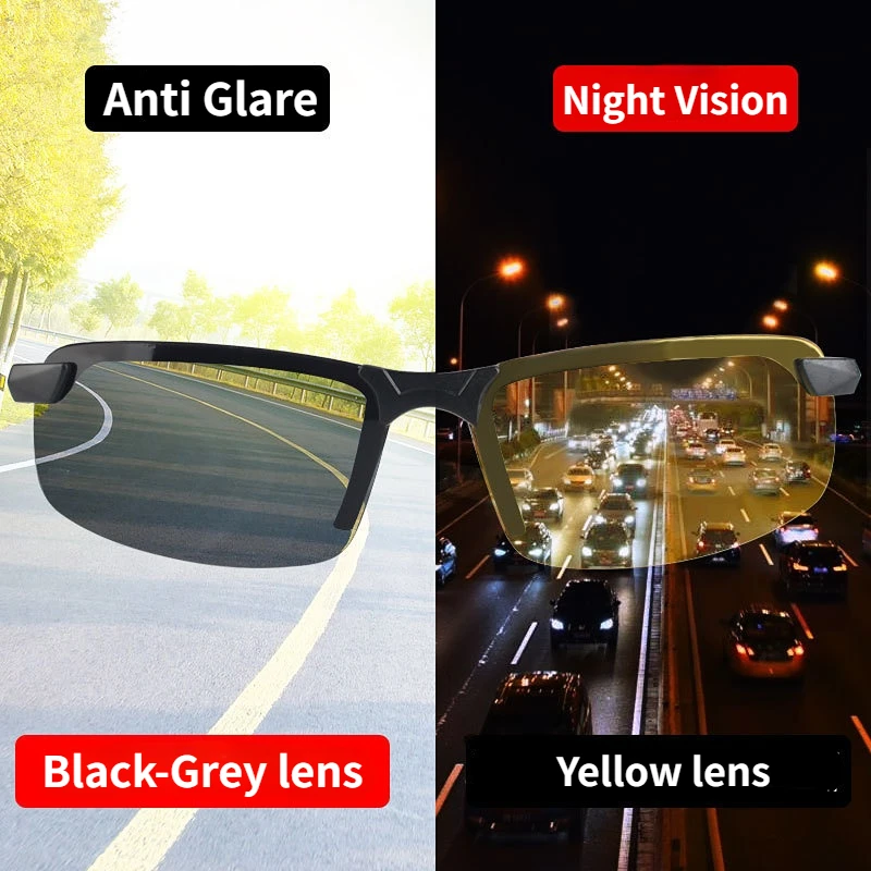 Night Vision Glasses Men Anti-Glare Driving Half Frame Sunglasses for Driver Outdoor Sport Goggles Women Day and Night Eyewear