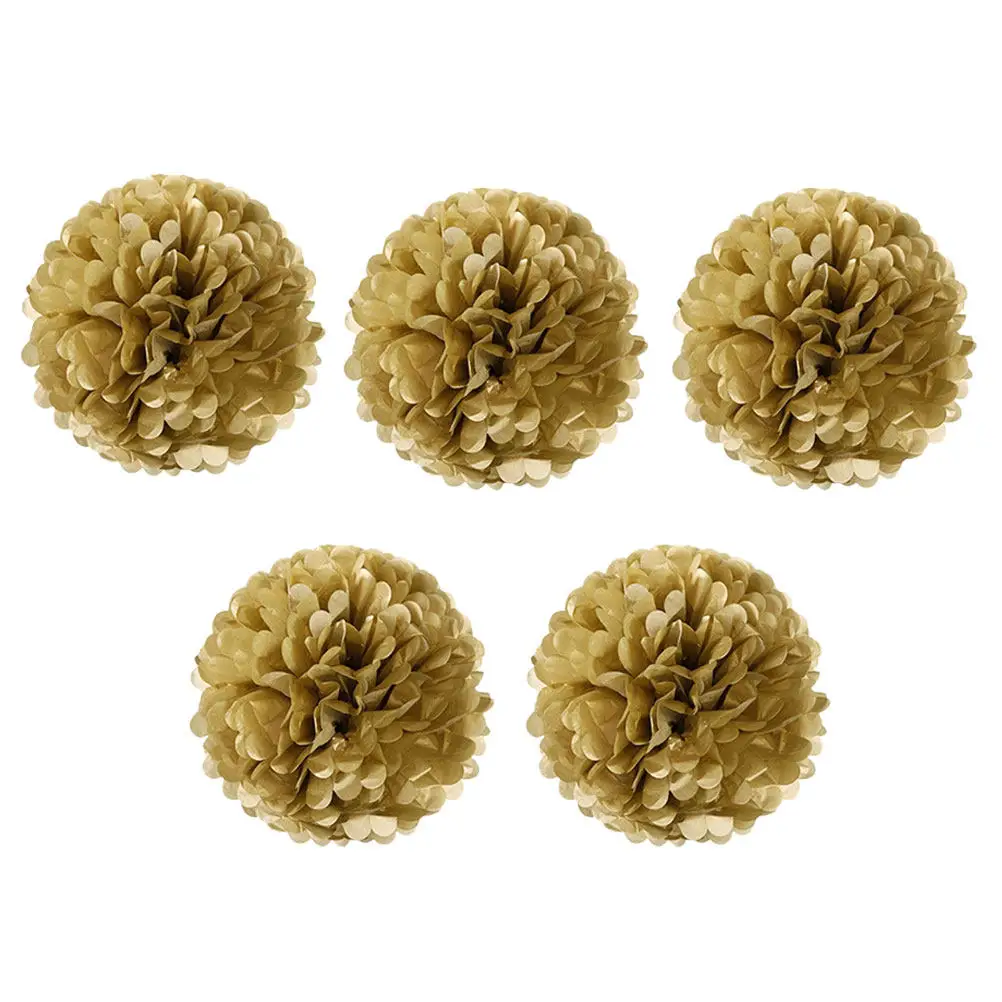 5Pcs 8 Inch Premium Paper Flower Balls Gold Tissue Pom Poms Reusable Party Decor for Wedding Christening Kitchen Tea Celebration