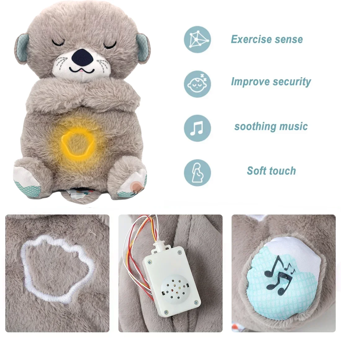 Breathing Bear Baby Soothing Otter Plush Doll Toy Baby Kids Soothing Music Baby Sleeping Companion Sound and Light Doll Toy Gift