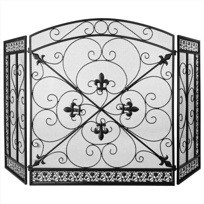 The wrought iron stove is enclosed with exquisite carvings, providing safety protection to prevent sparks