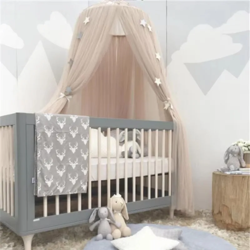 Nordic Style Princess Crown Dome Bed Canopy, Kids Mesh Mosquito Net Tent, Hanging Decoration for Girls Bedroom