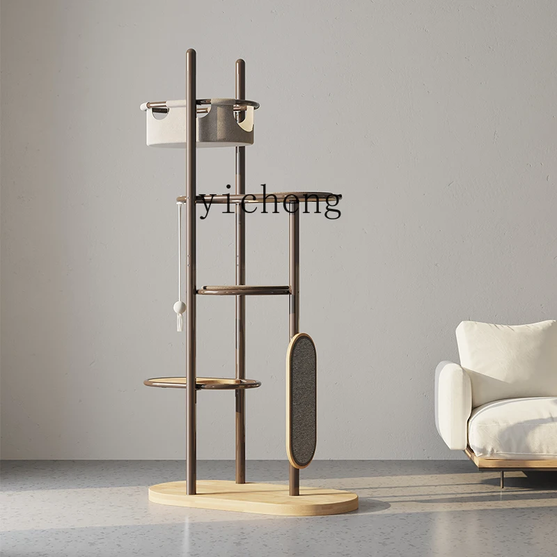 ZYA Sleeping Basket Solid Wood Iron Art Cat House Integrated Claw Grinding Cat Supplies Jumping Platform Scratching Cloth