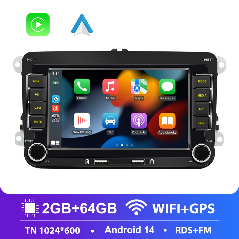2-Din-Autoradio für Volkswagen Skoda Octavia Golf 5 6 Touran Passat Polo Jetta Android 14 Auto-Multimedia-Player GPS WiFi Carplay