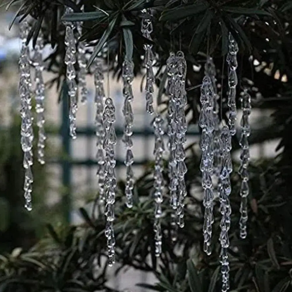 12pcs Christmas Clear Simulation Ice Xmas Tree Hanging Ornament Fake Icicle Winter Party New Year Home Decor Navidad Supplies