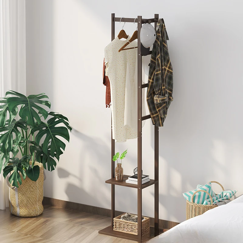 Clothes Rack Floor Standing Bedroom Hanging Clothes Rack Room Clothes Shelf Simple Multi-function Solid Wood Hanging Clothe Rack