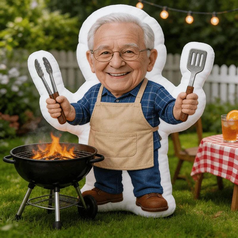 Personalized Photo Customization: Barbecue Grandpa Outdoor Tones Custom Shaped Decorative Cushion, Graphic Accent Pillow, 60CM