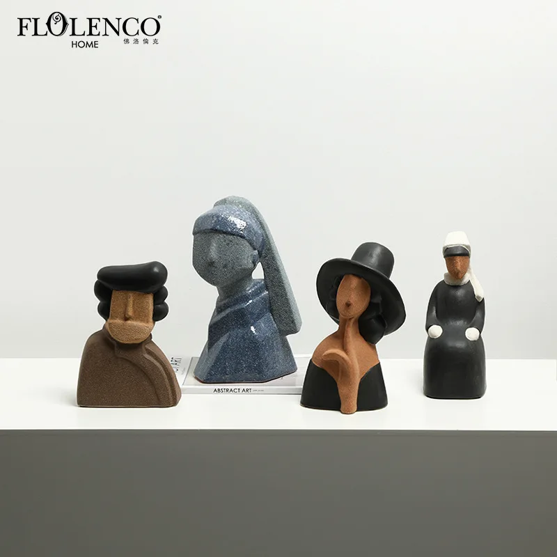 American Modern Abstract Human Ceramic Sculpture Coarse Matte Hand Painted Tabletop Ornament For Office Bookshelf Decor