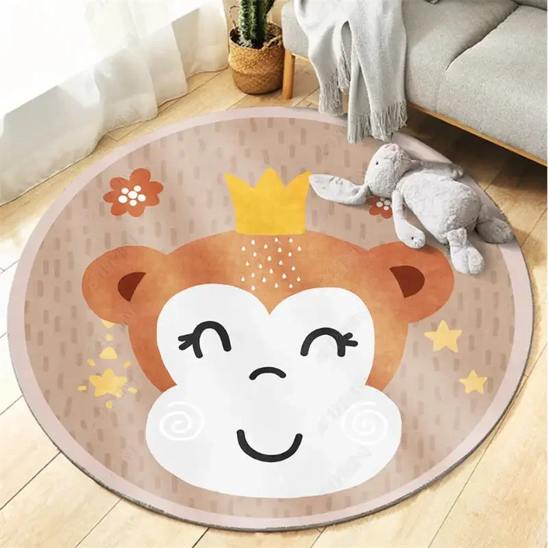 Cartoon Monkey Print Children Carpet Kawaii Area Rugs Round Carpets for Living Room Kids Bedroom Floor Mat Flannel Anti-Slip Mat