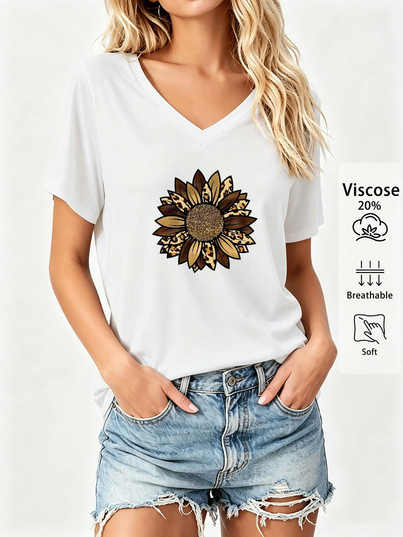 Summer Clothing Vibes - Vintage-inspiriertes Oberteil, Leopardenmuster mit Blumenmuster, kurzärmliges