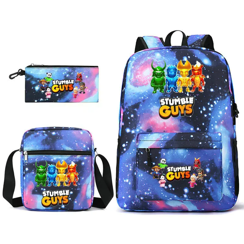 

Stumble Guys Backpack Shoulder Bag Pencil Bag 3 Pcs Set Cartoon Print Schoolbag School Bookbag Boys Daypack Girls Knapsack