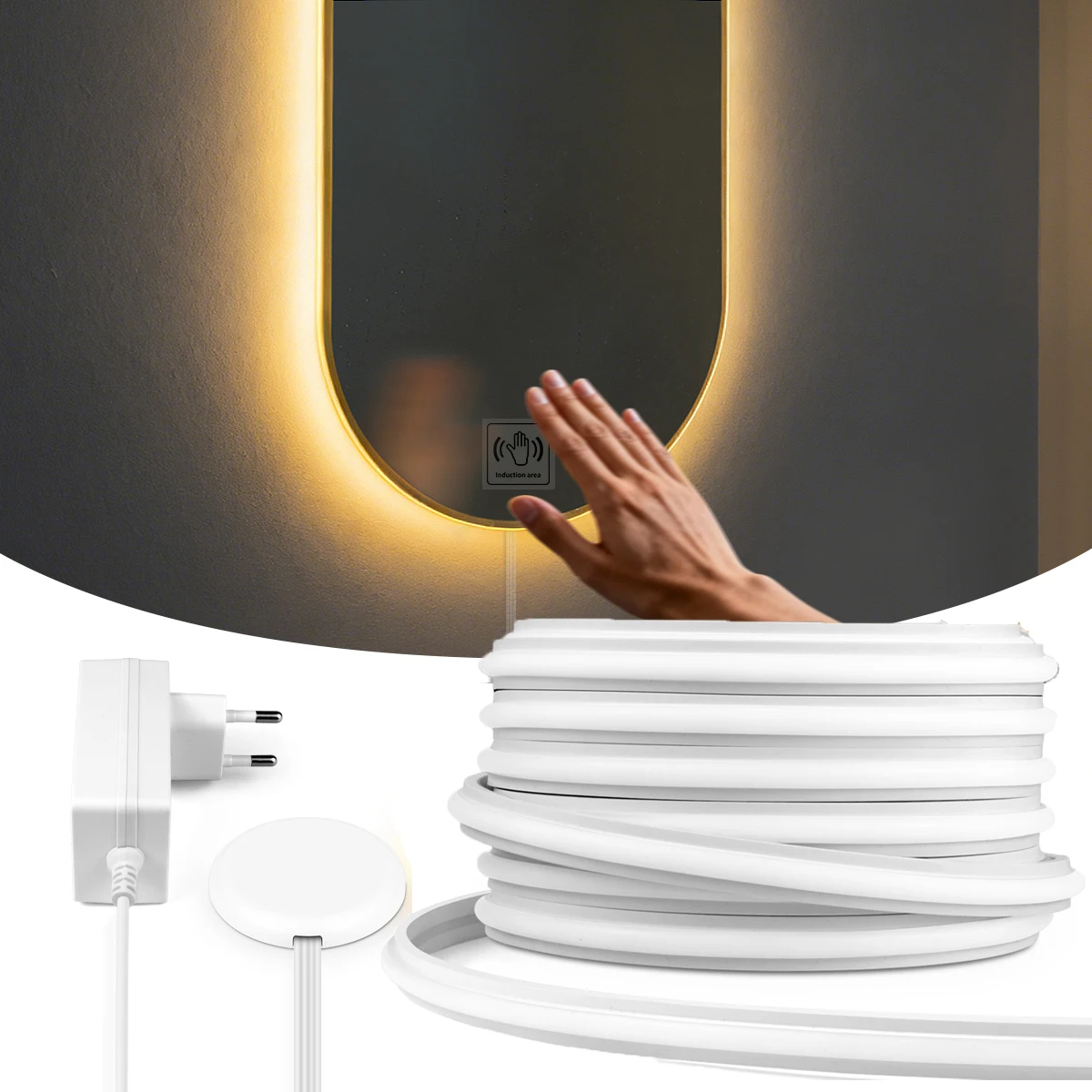 【セール中】ネオンCOB自己粘着LEDストリップタッチセンサーライトAC110/220VからDC24Vシリコンチューブ調光可能ネオンテープ、キャビネット下ランプ用