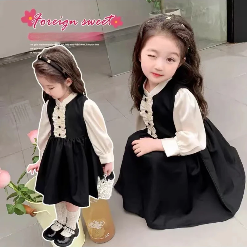 Girl's Dress Spring and Autumn New Sweet Wind Little Girl Patchwork Long-sleeved Dress  Ropa De Niña