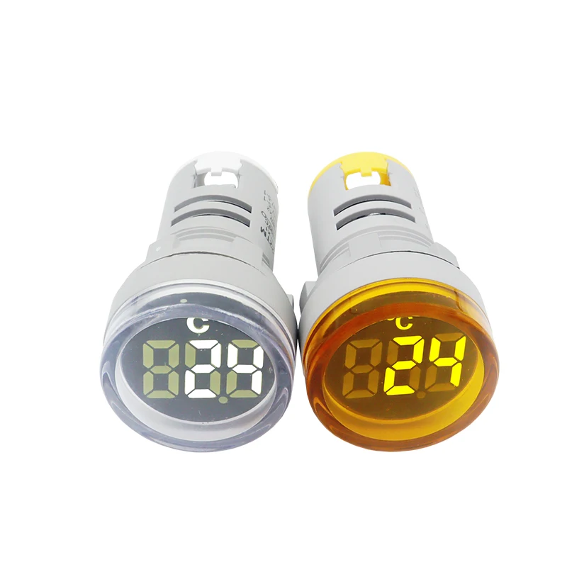 1PC Mini LED Indicator 22mm Round Digital Display Thermometer Meter-20℃~199℃Voltage AC50-380V Temperature Sensing Probe Wire