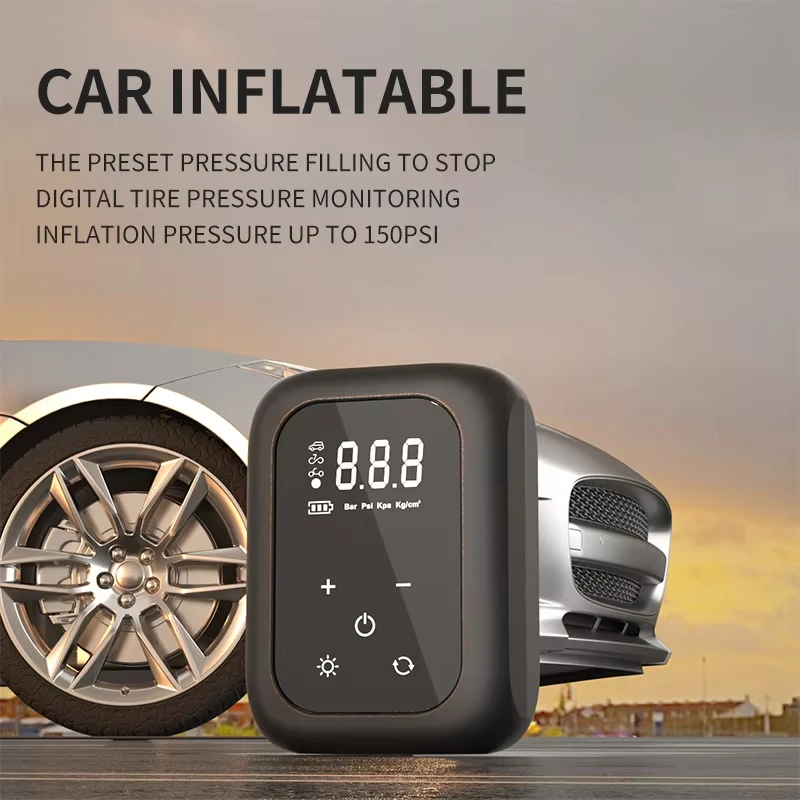

Multifunctional Wireless Inflatable Pump, 150 PSI, Portable Electric Car Tire Pump, USB Type-C Charging Power Bank