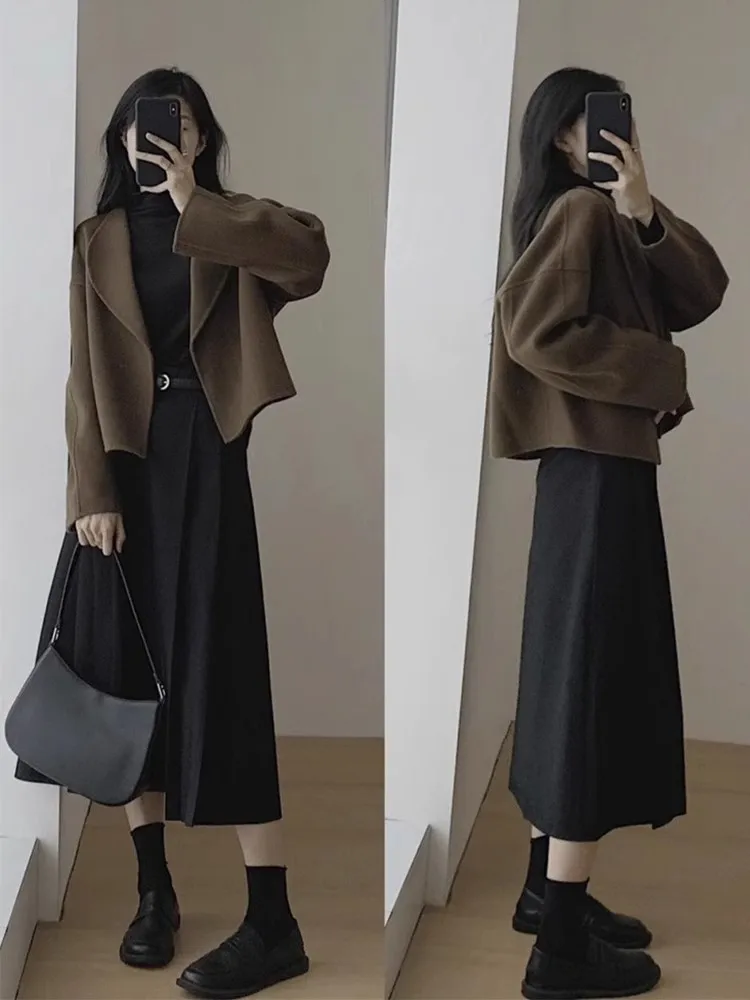 Ensemble de manteaux en laine Hebe Sle ort, automne-hiver, nouveau, pour femmes, élégant, haut de gamme, style français, coupe ajustée, long...