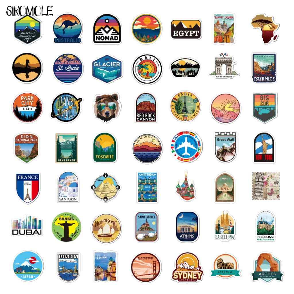 10/30/50/100PCS Camping Landscape Landmark Stickers Outdoor Adventure Climbing Travel DIY Car Laptop Luggage Graffiti Sticker F5