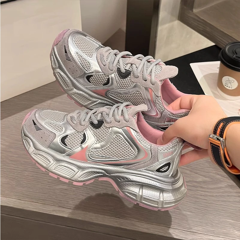 

Легкие повседневные женские кожаные кроссовки на толстой подошве в стиле Dad Sneakers, дышащие, модные, брендовые, весенне-летние, удобные