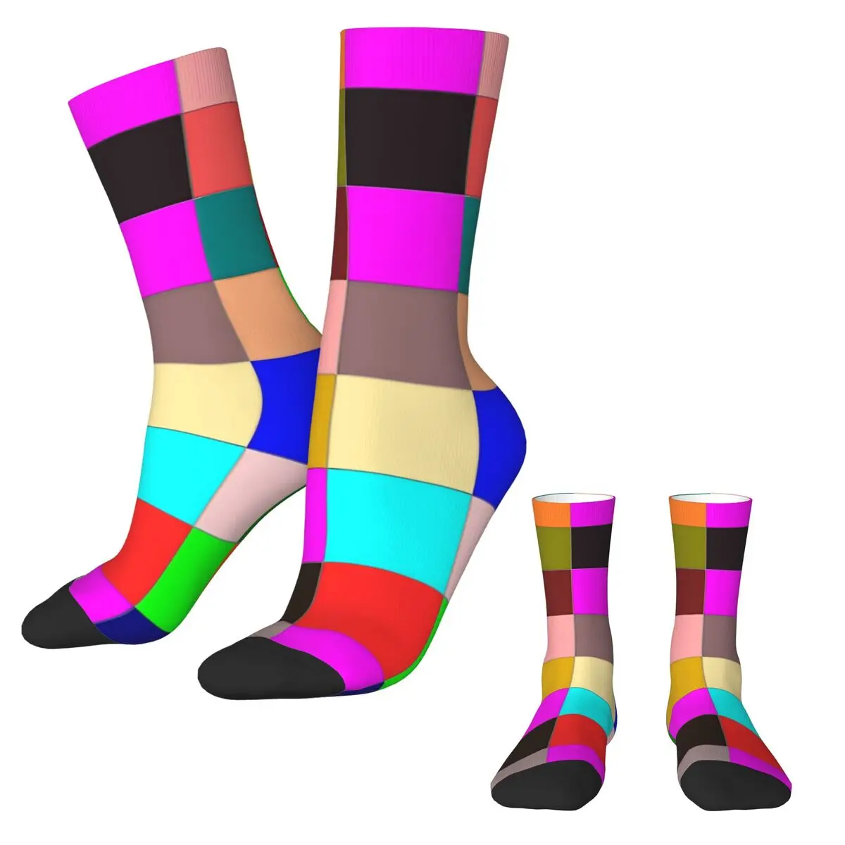 Rainbow Color Block Socks Checkerboard Trendy Stockings Unisex Comfortable Climbing Socks Autumn Custom Anti Slip Socks