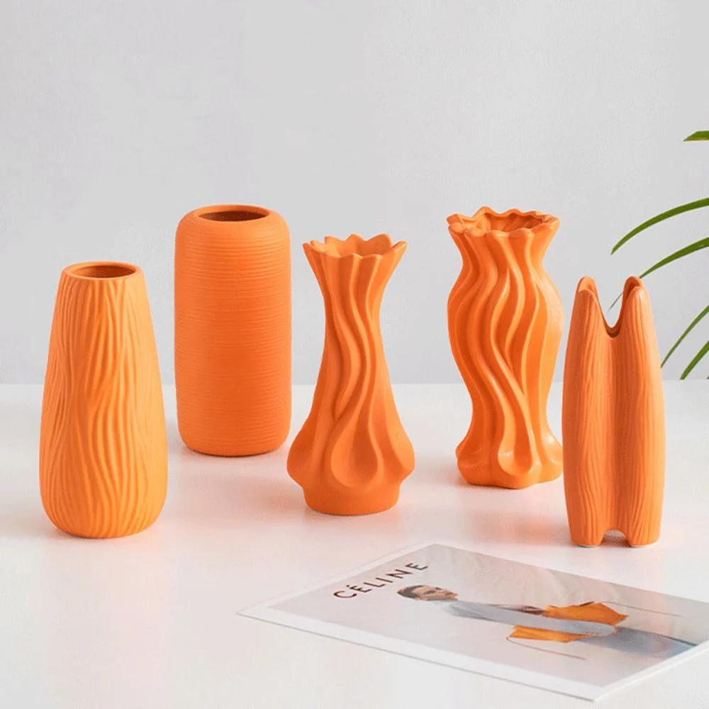 

Simple modern orange ceramic vase decoration dry flower hydroponic desktop living room flower arrangement decoration flower