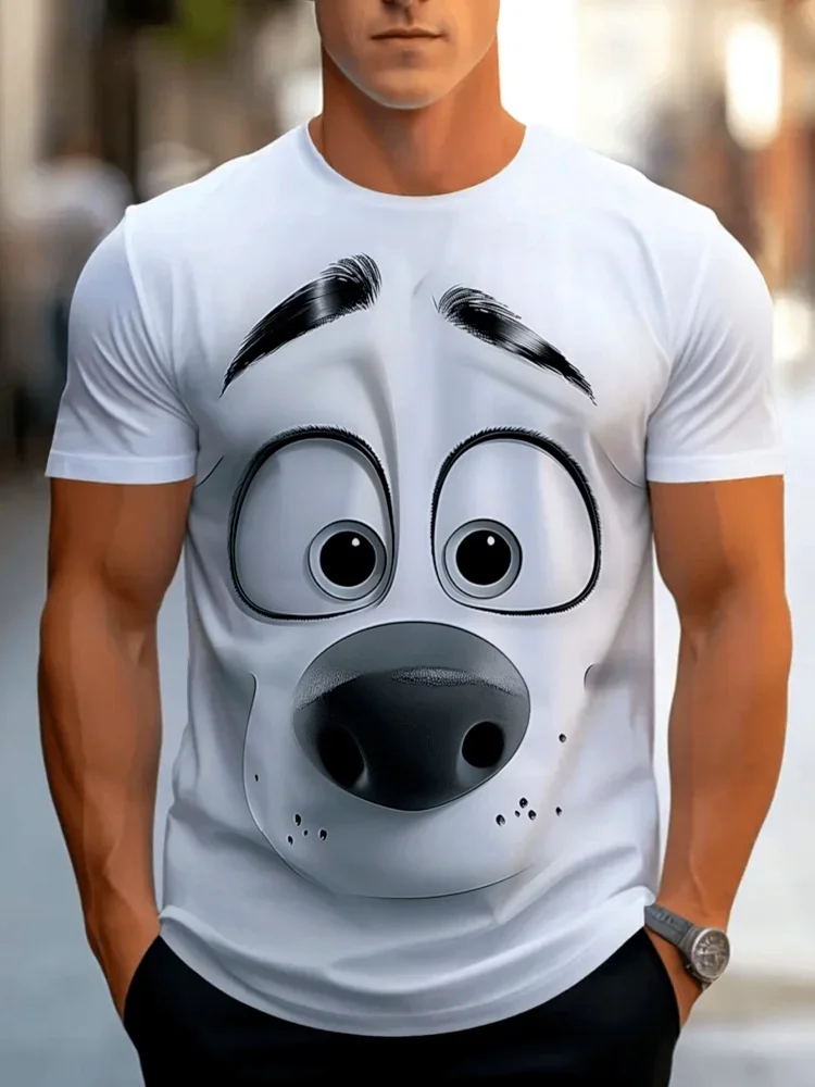 Modisches Neues Herren-T-Shirt mit Niedlichem Hundemotiv, Lustiges Cartoon-T-Shirt, Sommerliches Lässiges Kurzarm-Oberteil, Trendiges Cooles Streetwear-Herrenshirt