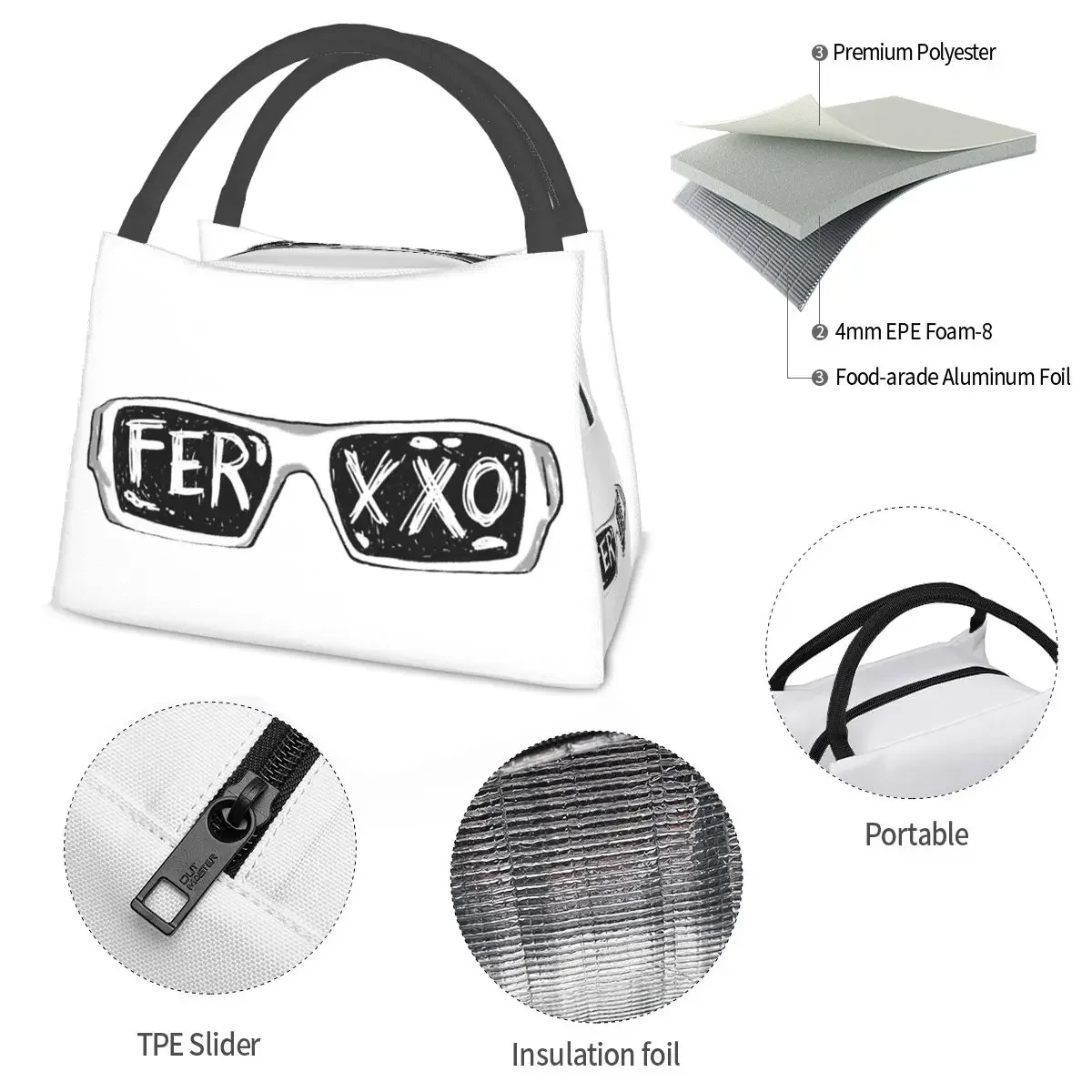 Ferxxo Glasses - Feid Logo Classic Sticker Lunch Bags Insulated Bento Box  Lunch Tote Picnic Bags Cooler for Woman Children Work