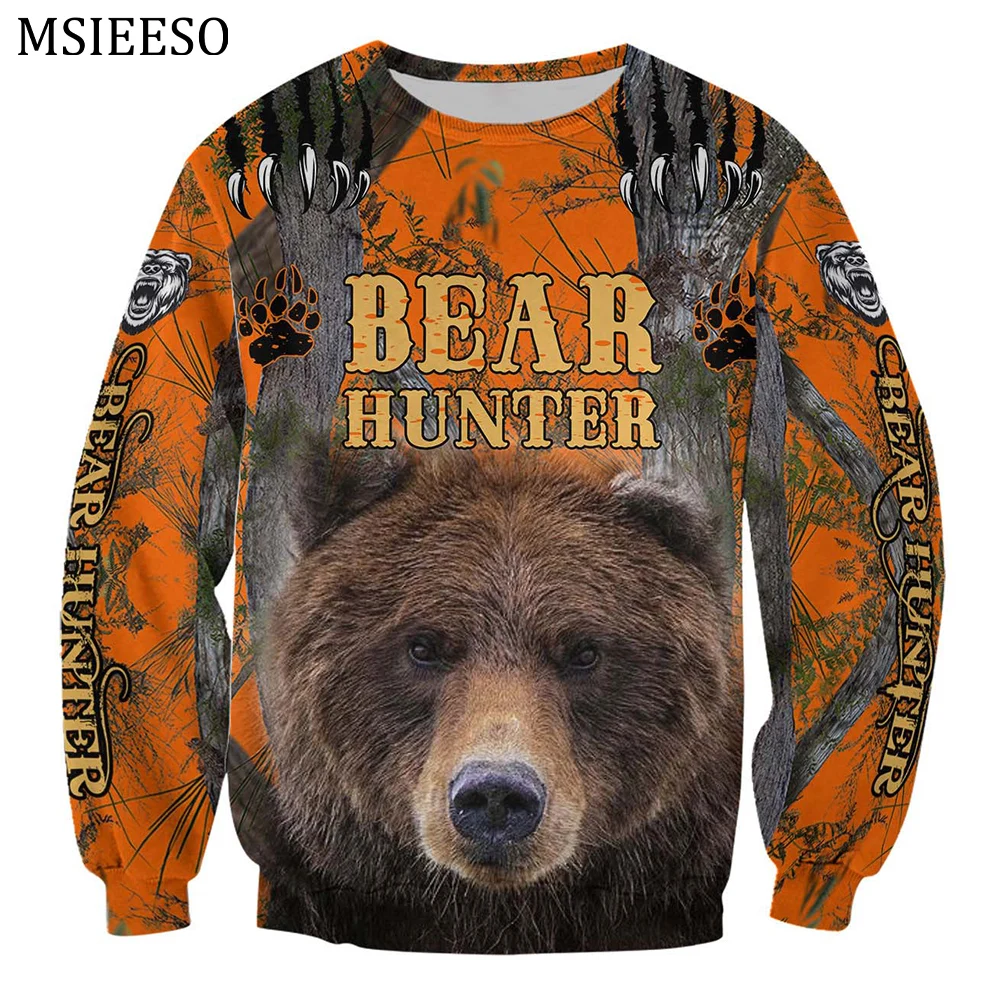 MSIEESO Men Hoodie Beautiful Bear Hunting 3D All Over Print Pullover Unisex Casual Jacket Coat Asian Size S-5XL Sudadera Hombre