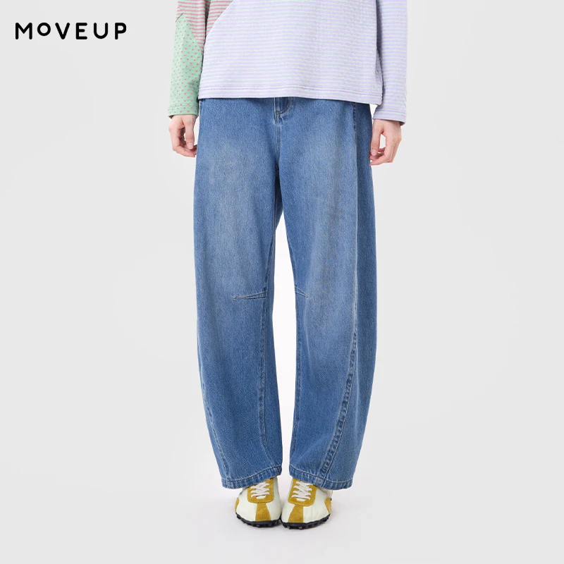 MOVEUP Denim Pants for Woman FUN Series Curved Cut Straight Washed Denim Jeans 2026 Winter New Office Commuter Clothes 3ELD40101