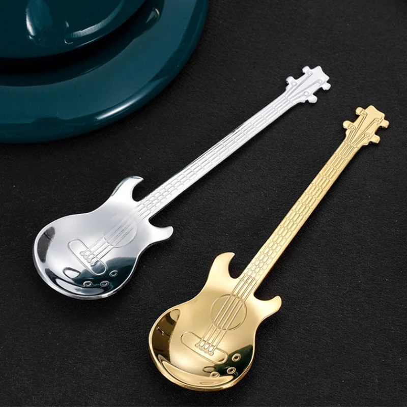 Creative Stainless Steel Guitar Spoon Coffee Spoon Cake Dessert Spoon Music Bar Spoon Companion Gift Mug Spoon