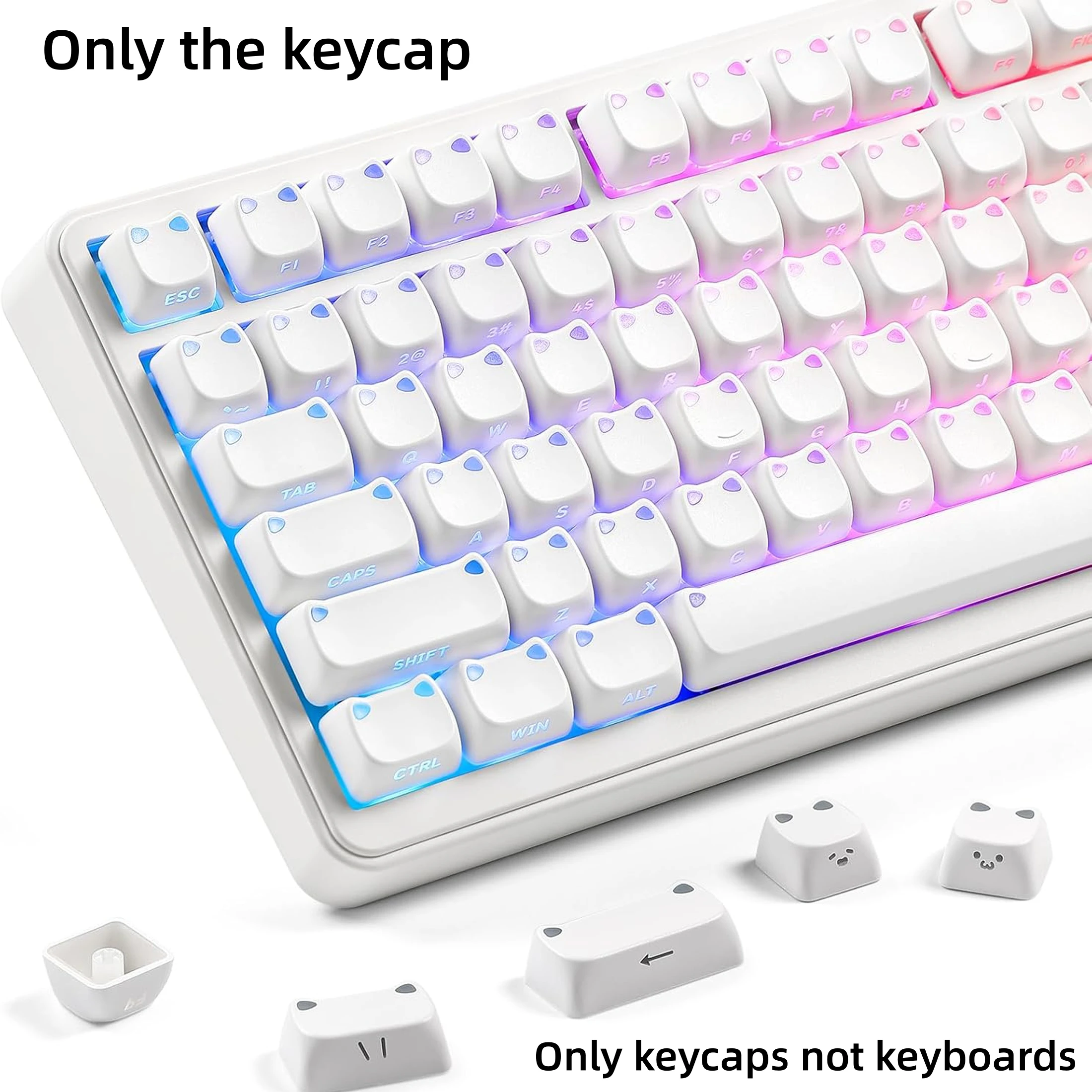 Cute Cat Keycap Set, Mao Profile,Side-print PBT/PC Shine Through Keycaps Set,113 Keys for Custom Mechanical Keyboard With Cherry
