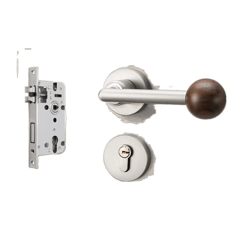 

Bedroom door lock Chinese walnut magnetic suction retro silent door handle wooden ball room split home door new