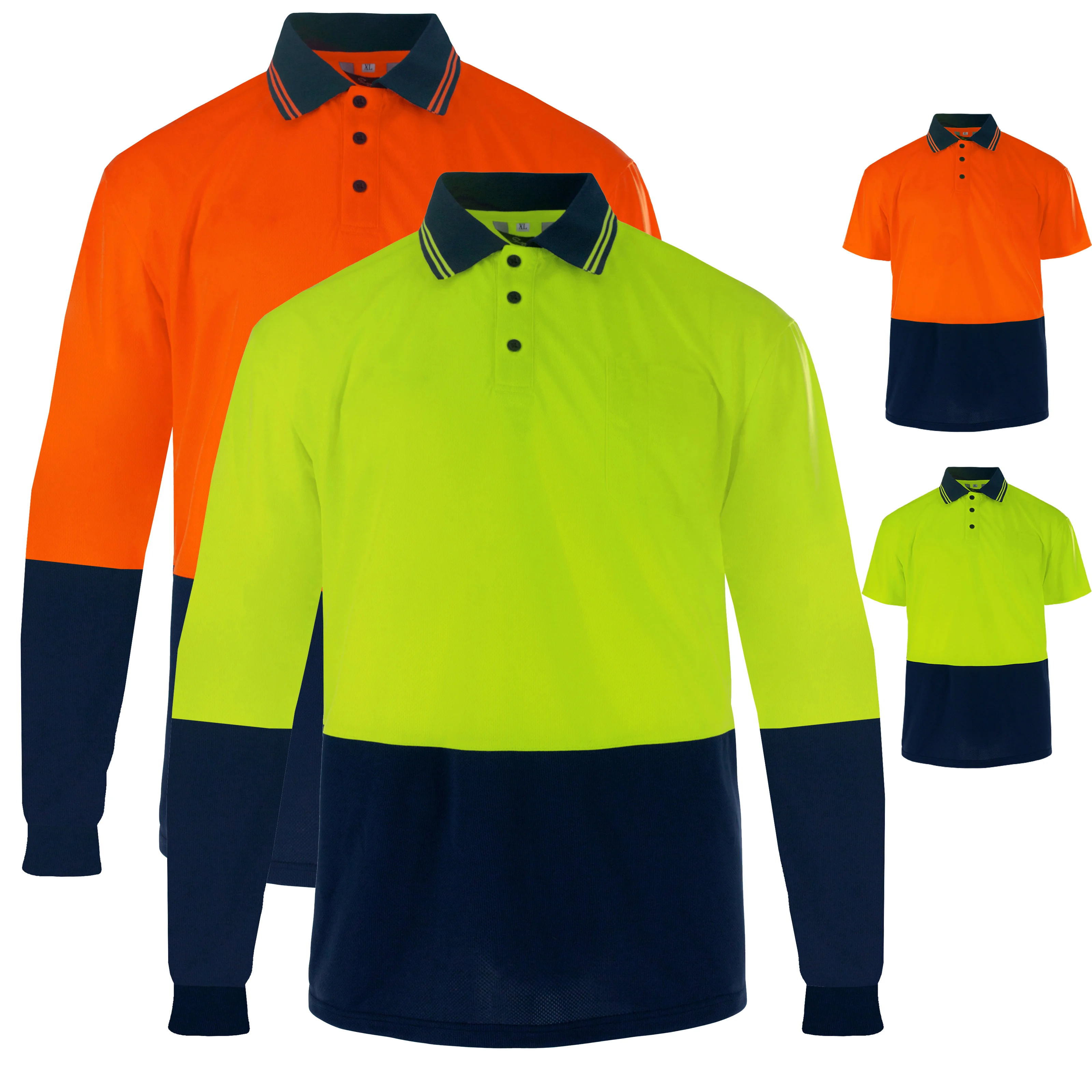 

Two Tone Long Sleeve Safety Polo Shirt Orange High Visibility Reflective Shirt With Pockets Hi vis work shirt