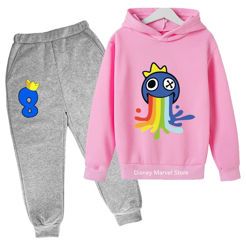 Kids Fall/Winter Rain-bow Friends Hoodie Sweatshirt Set Boys Toddler Girls Anime Printed Coat Casual Charming Fun Top