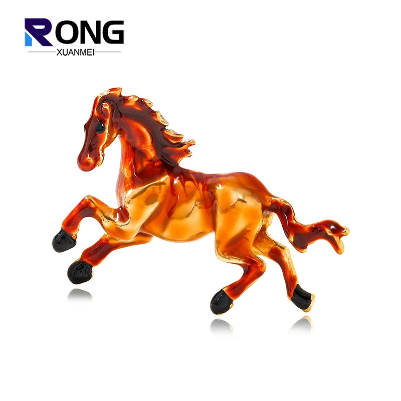 RONGXUANMEI Enamel Galloping Horse Brooches For Women Men Clothing Accessories Animal Brooch Pin Fashion Alloy Jewelry GIft