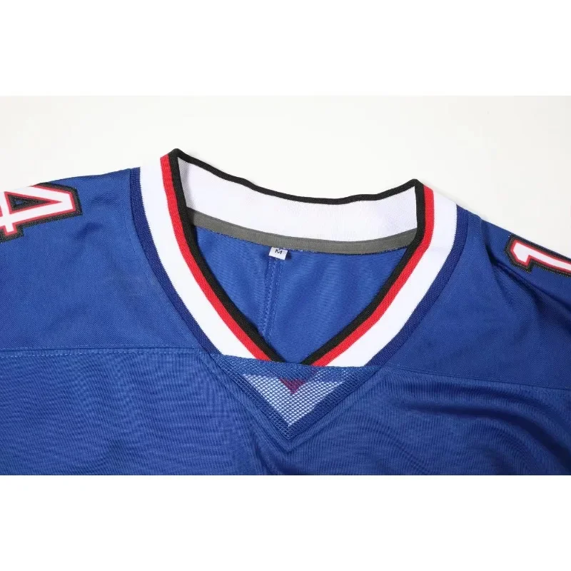 تخصيص اسم ورقم الرجال المطرزة كرة القدم الأمريكية جيرسي الجاموس الأزرق الخامس الرقبة شخصية قميص بأكمام قصيرة #4