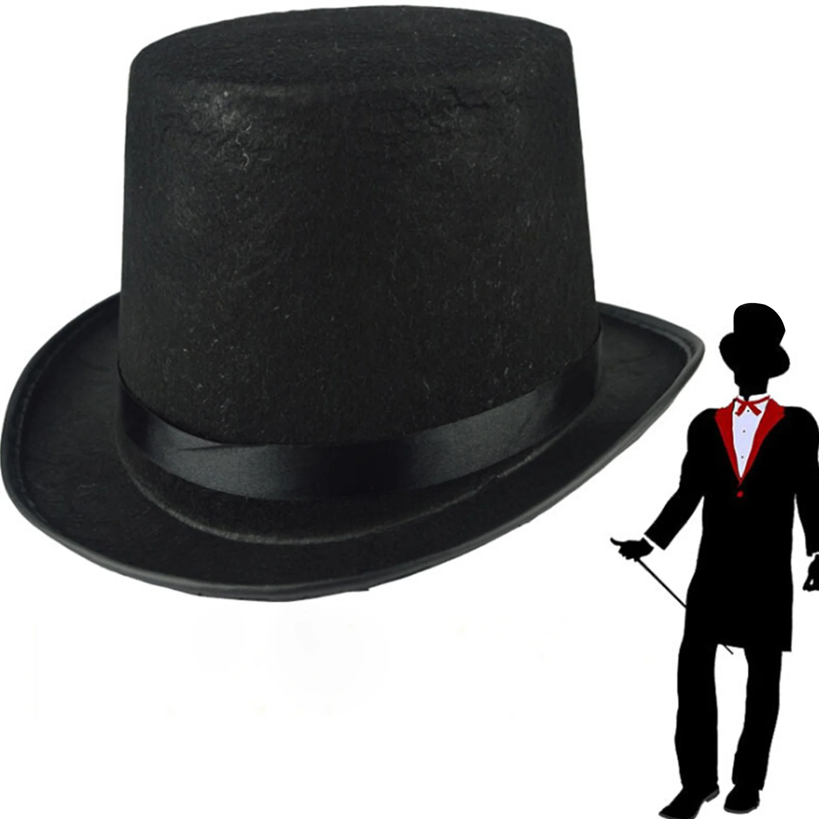 

Magician Hat for Men Black Felt Adult Party Costume Accessory Halloween Steampunk Derby Masquerade Wizard Top Hat Carnival