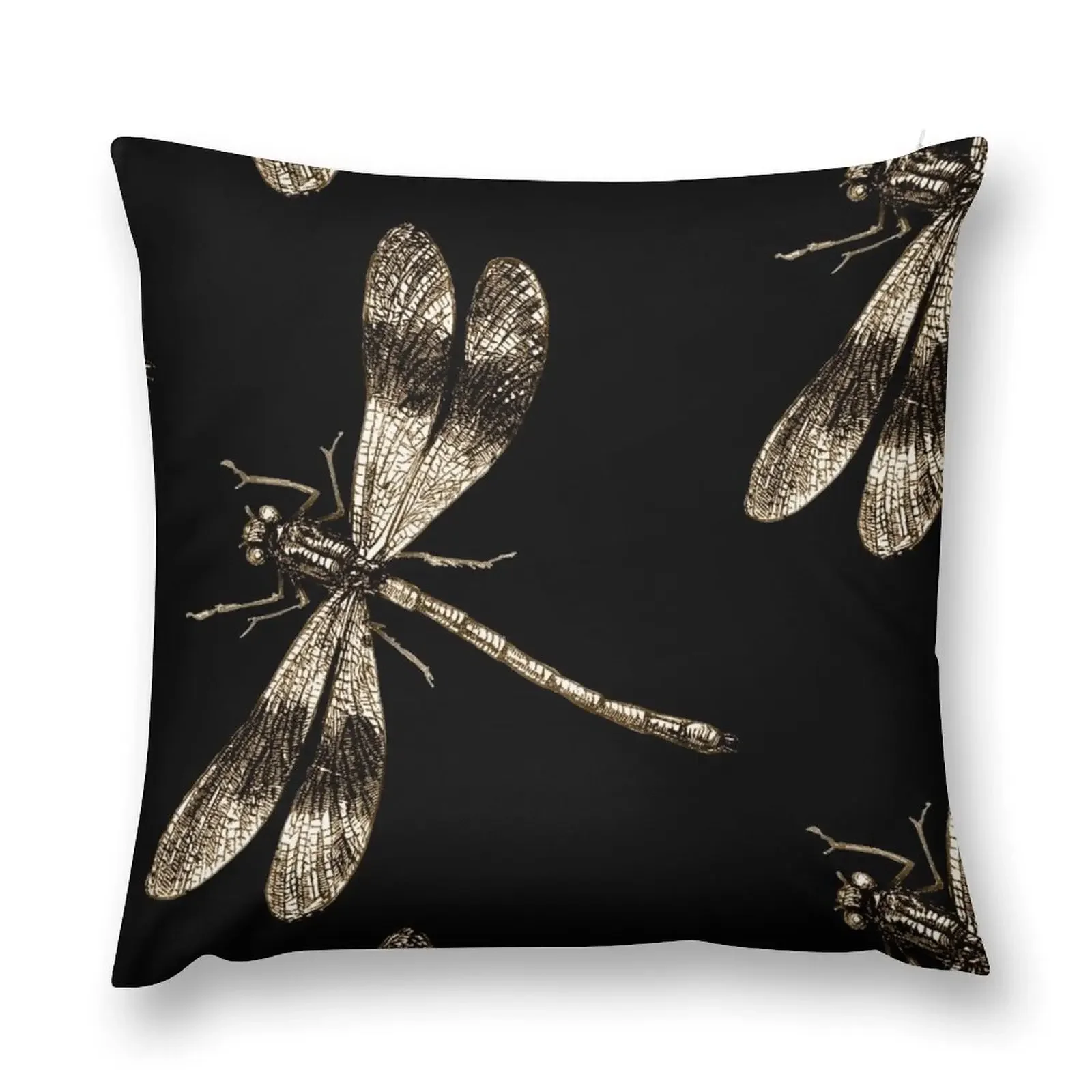 

Golden Dragonflies - Dragonfly Vintage Fine Art Throw Pillow Cushions For Decorative Sofa Christmas Pillows pillow