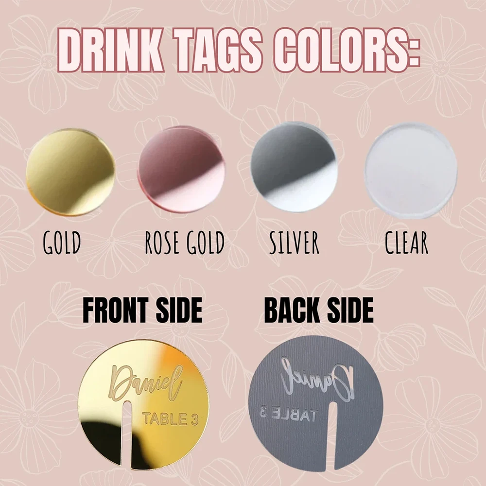 Personalized Engraved Golden Mirror Acrylic Wedding Name Tag Label Custom Party Baby Shower Boutique Box Decoration