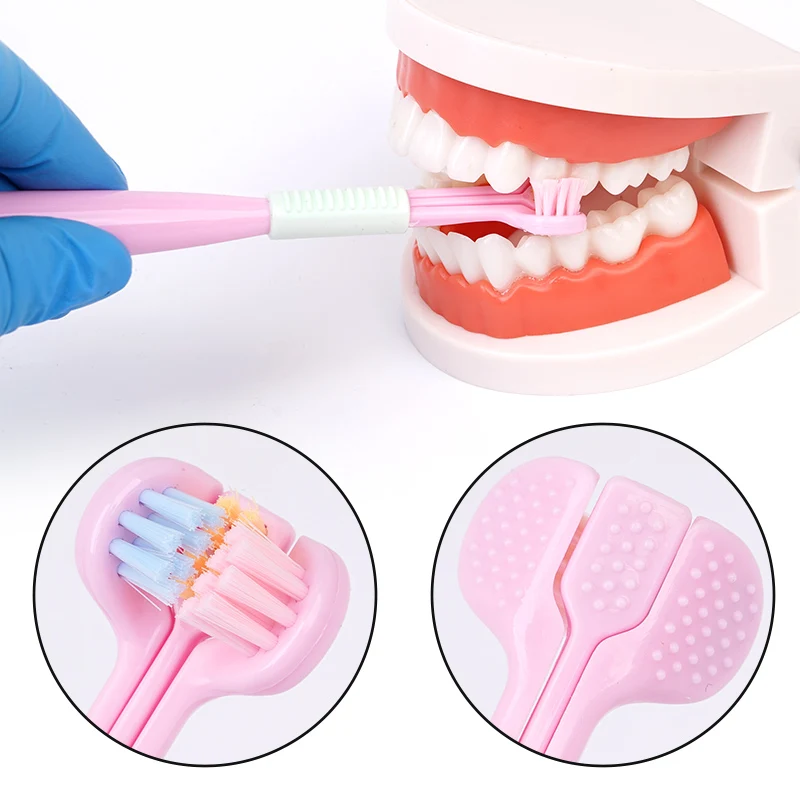 Three-Sided Toothbrush Soft Bristled Adult Child Toothbrush Tongue Scraper Deep Cleaning Household 3D Stereo Teeth Brush