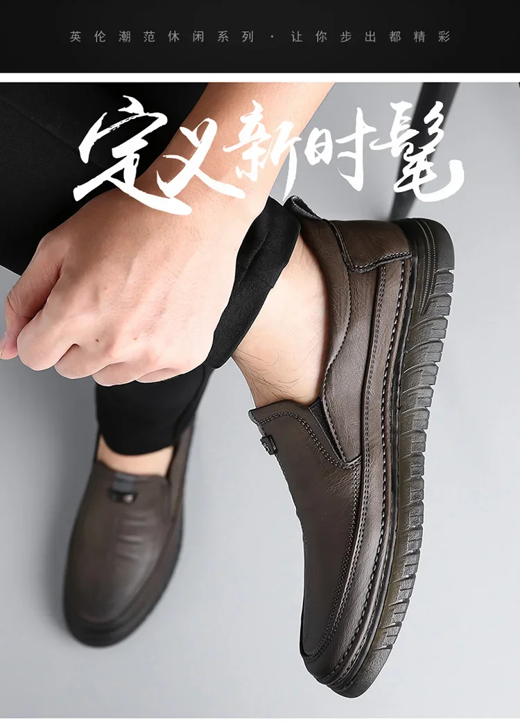 Herren-Leder-Loafer, rutschfeste, flache Schuhe zum Gehen, atmungsaktive Outdoor-Slipper, Freizeitschuhe für Männer, Arbeit, Büro, Fahren, Turnschuhe, Größe 48 – Detail 10