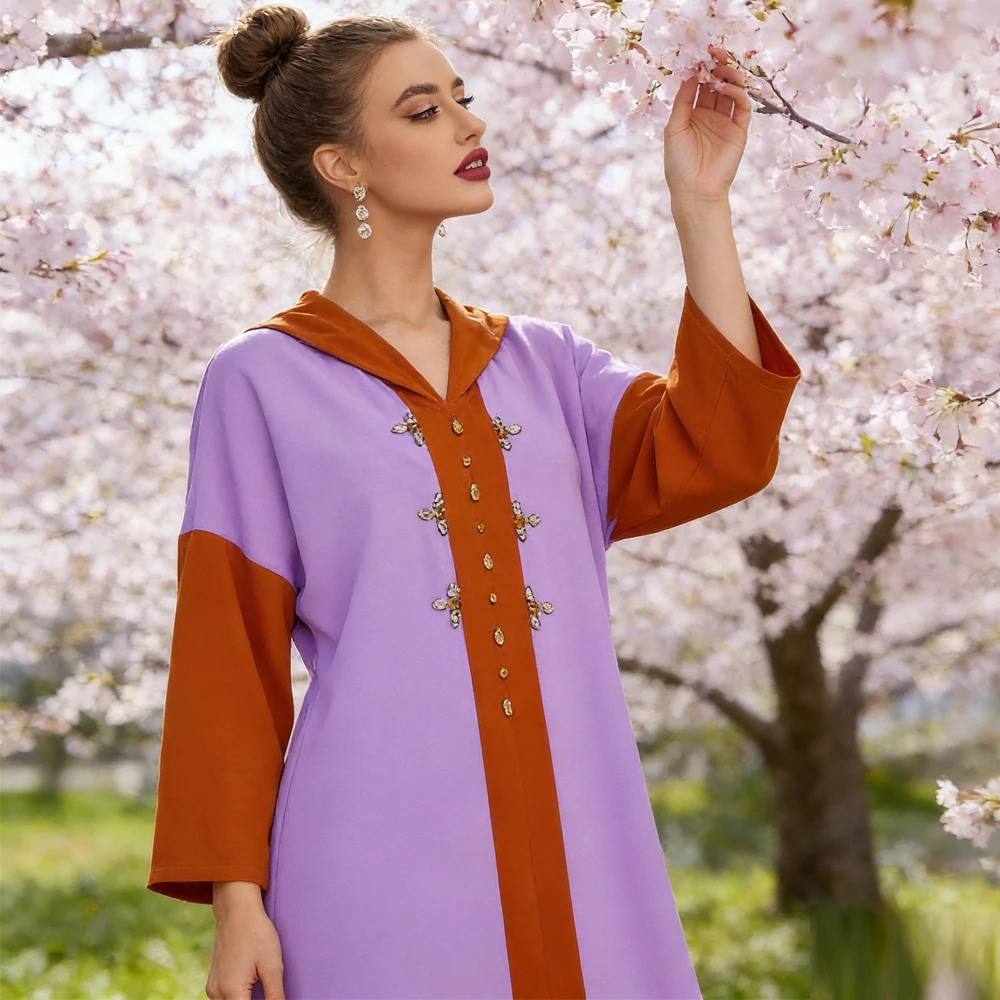 

Роскошная абайя с капюшоном и стразами для Рамадана, Дубай, мусульманское женское праздничное макси-платье, джеллаба, кафтан, джалабия, марокканский кафтан, платье-роба