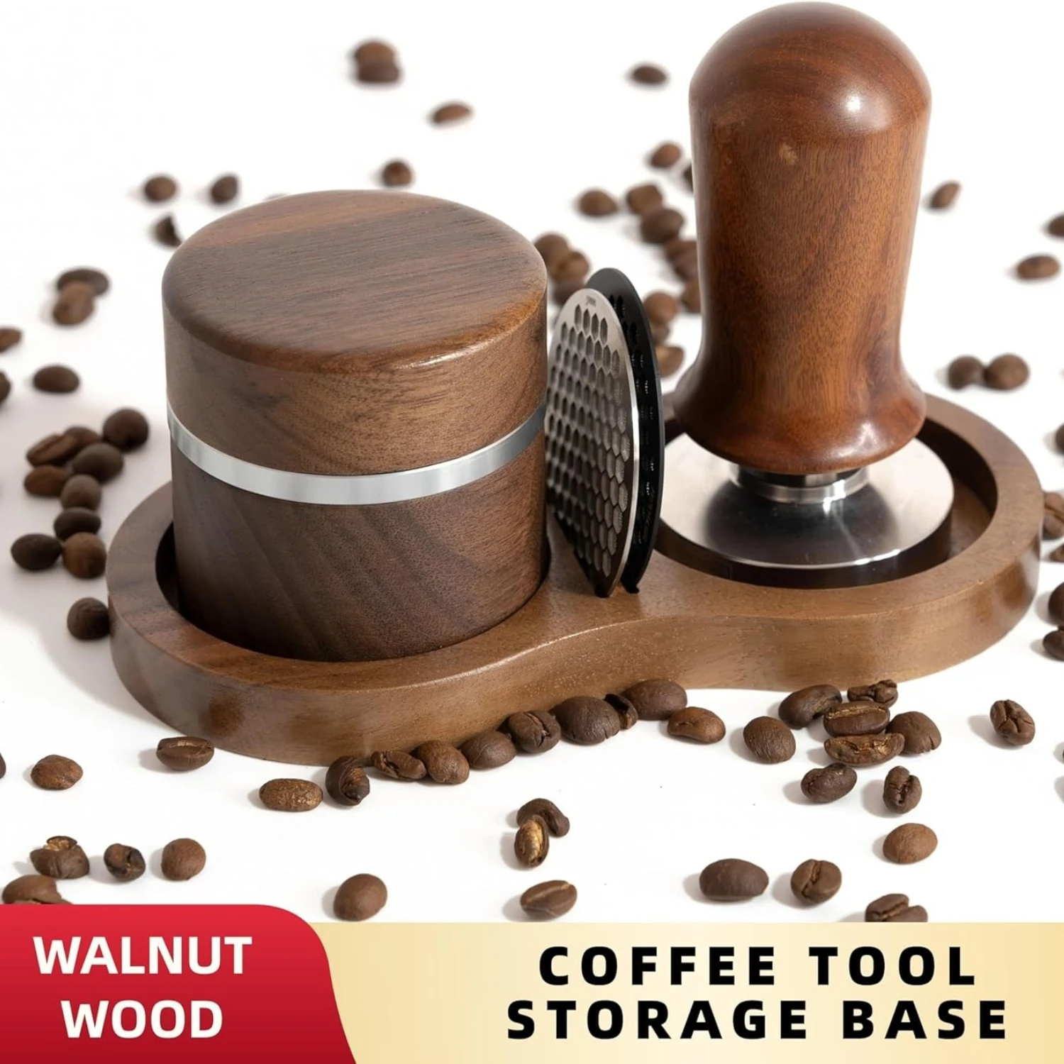 Walnut Wood Coffee Tamper Station Stand Non-Slip Bottom Coffee Tamper Storage Base Coffee Pressure Powder Hammer Storage Board