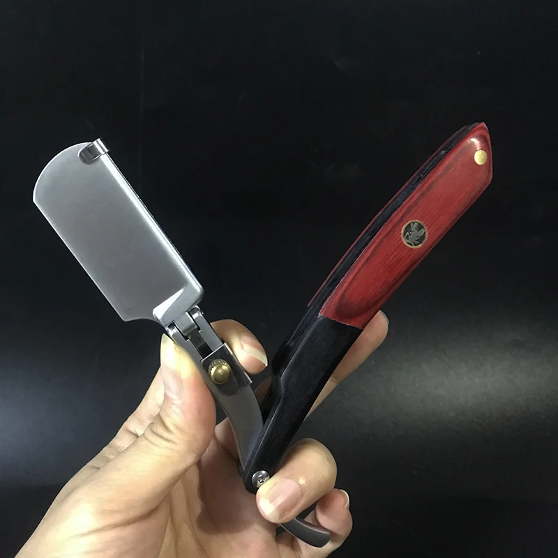 شفرات حلاقة مستقيمة للرجال بمقبض من الخشب الطبيعي، شفرات حافة مزدوجة، ماكينة حلاقة احترافية ومغلقة