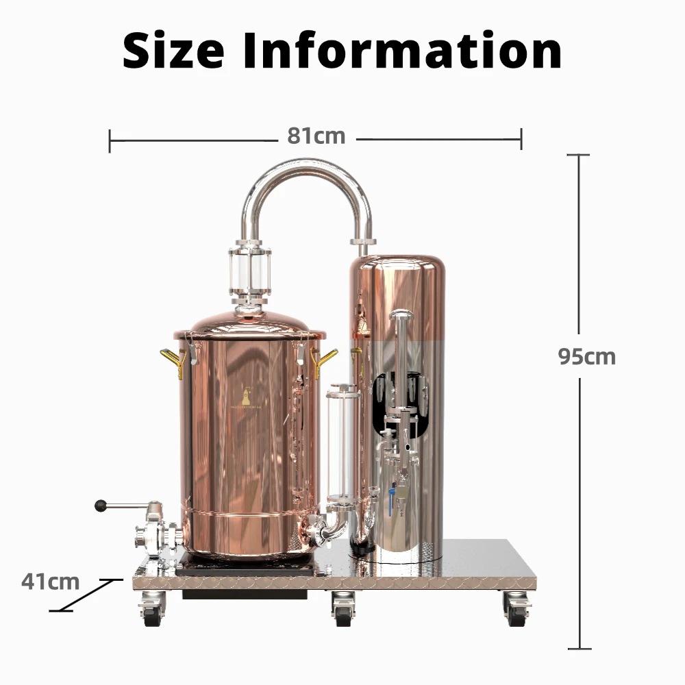 HOOLOO MOVE-30 جهاز تقطير هيدروسول/زيت أساسي لا يزال C10000 قطع منزلية من النحاس الأحمر متحركة مع منصة 2200 وات تسخين كهربائي #6