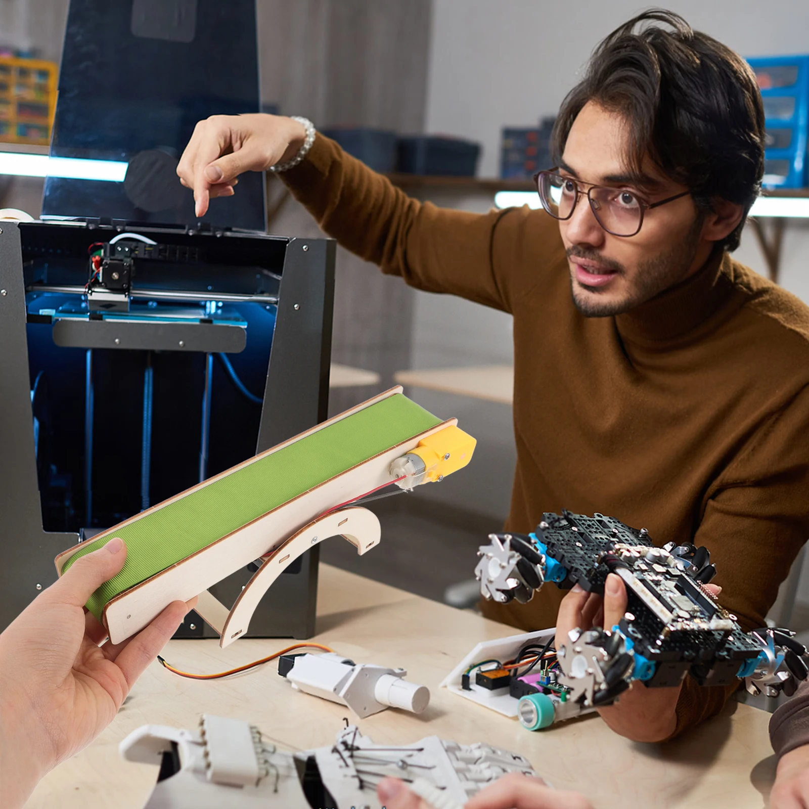 

Electric Conveyor Belt Small DIY Assembly Stem Kits Educational Science Experiment for Students Wooden 3D Puzzle Learning