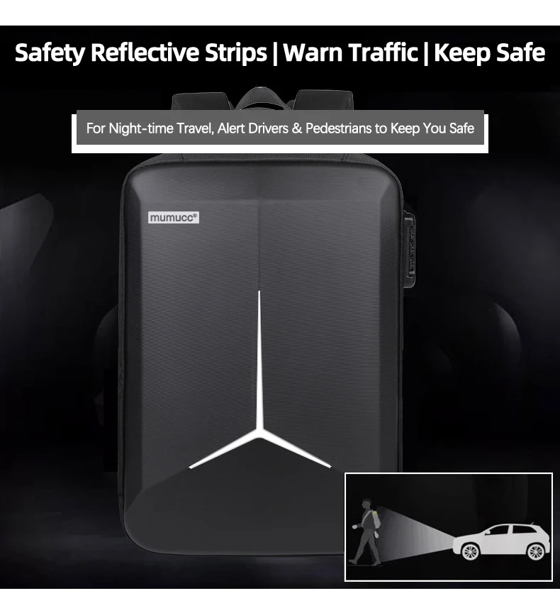 MUMUCC Hard EVA Shell Laptop Backpack Shockproof USB Type C Charging Anti Theft Password Lock Travel Backpack with Luggage Strap