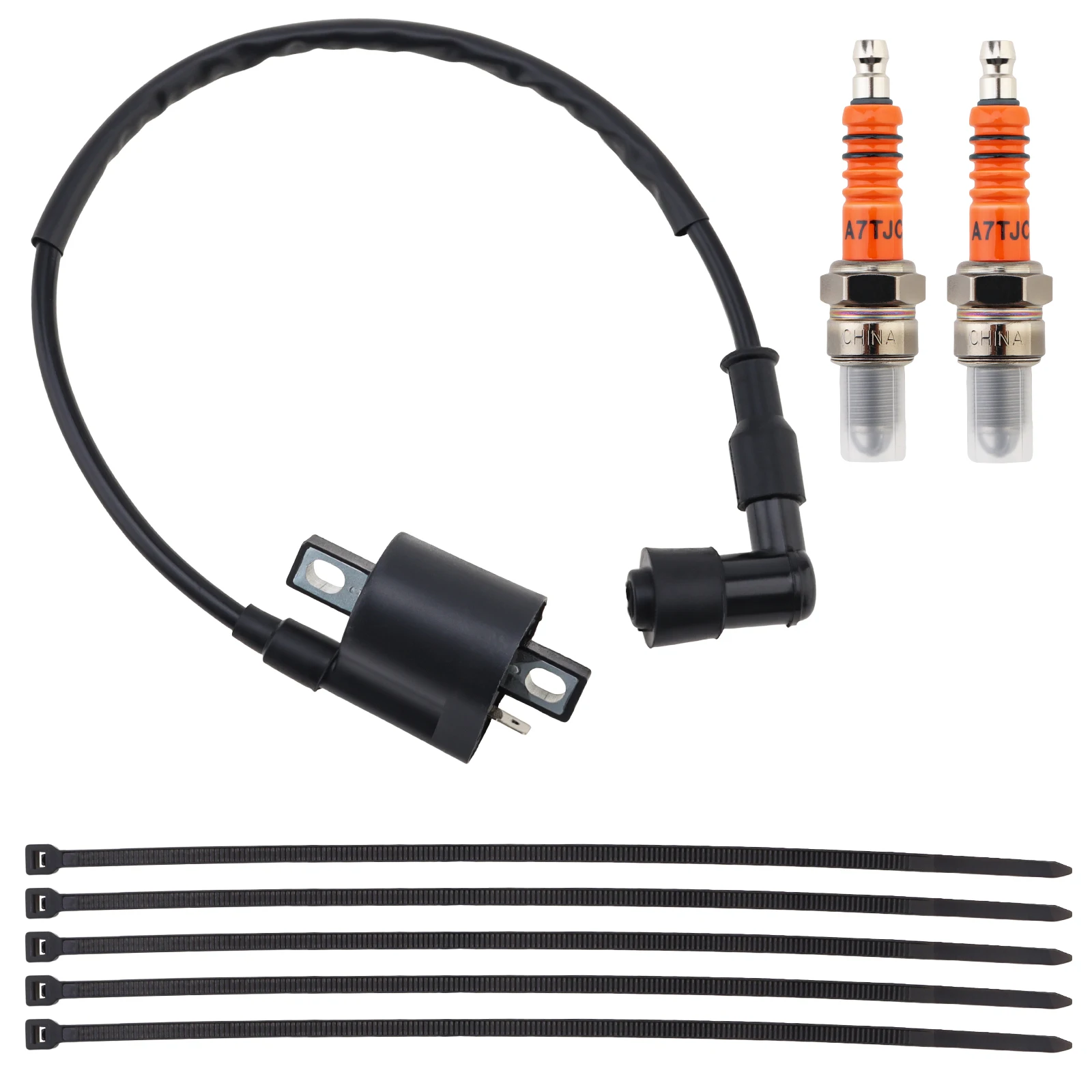 

High Performance Motorcycle Ignition Coil Fit for Yamaha PW50 PW80 1983-2021 with 2 pcs A7TC Spark Plug Black High Tension Coil